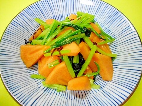柿と壬生菜の塩昆布和え